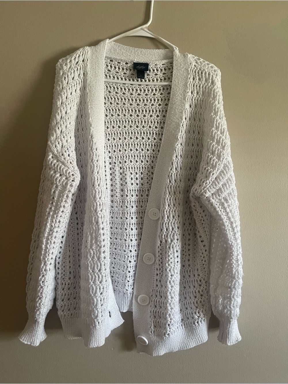 Daytrip White Open-Weave Button Cardigan